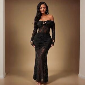 Elegant Black Lace Long Sleeve Dress